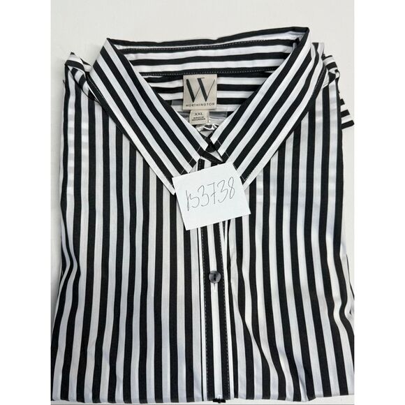 NWT Worthington Womens Top Sz XXL White Black Striped Long Sleeve Button Up - Picture 9 of 10